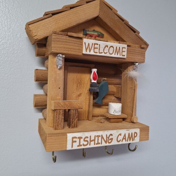 Little Log Fishing Camp Hook Hamging Nebraska Crafted‎ Wood Welcome Fly Lantern - Picture 11 of 13